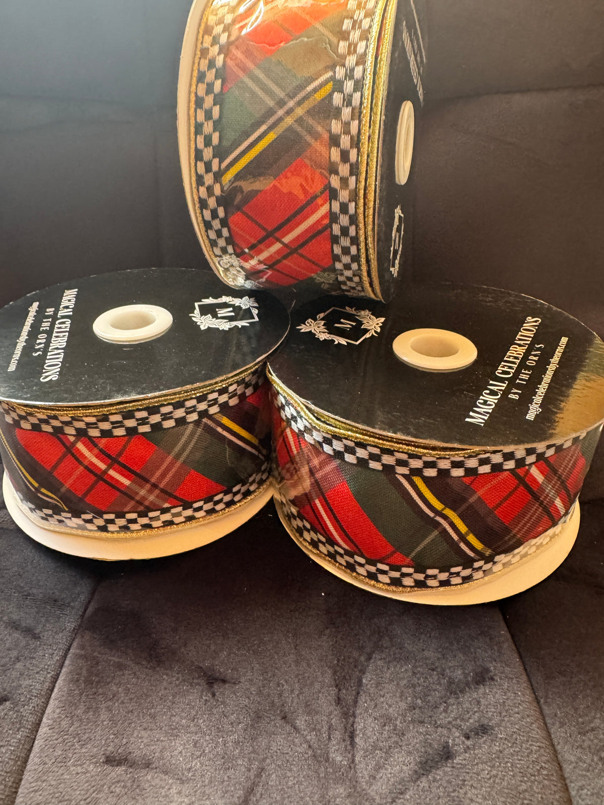 2.5" Red Black Green Diagonal Stripe with Black White Checkered Border