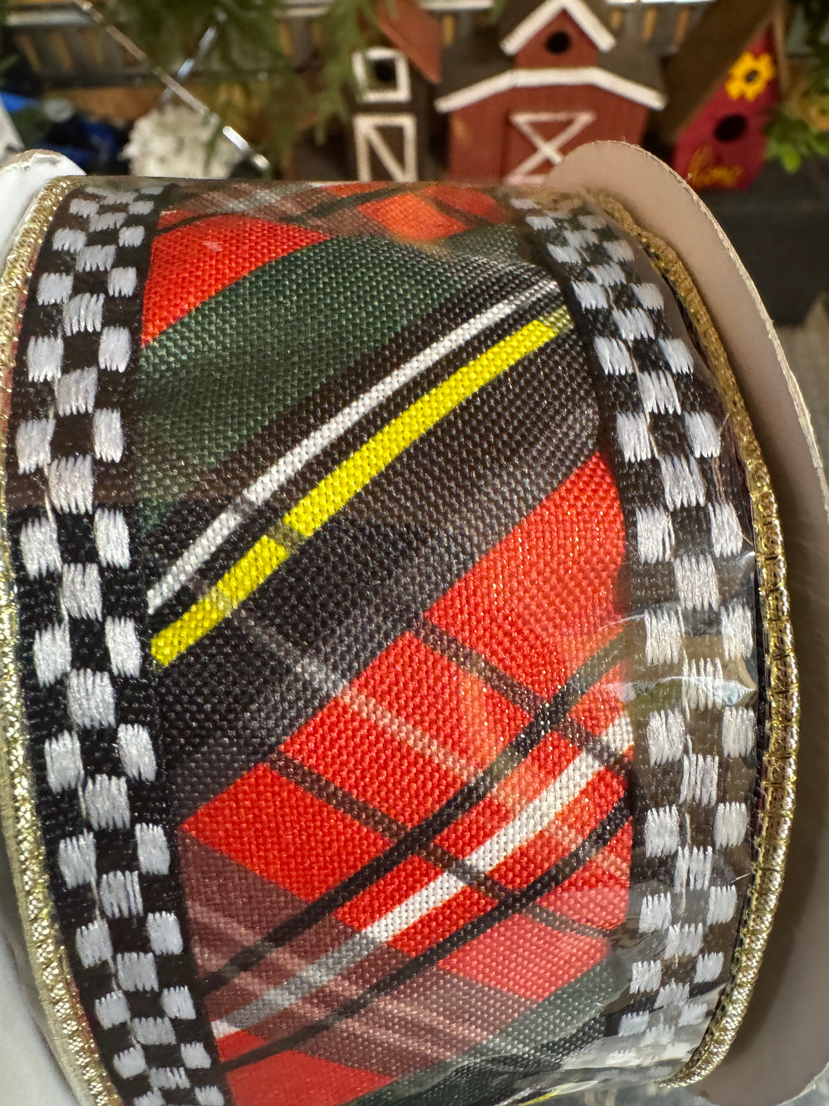 2.5" Red Black Green Diagonal Stripe with Black White Checkered Border