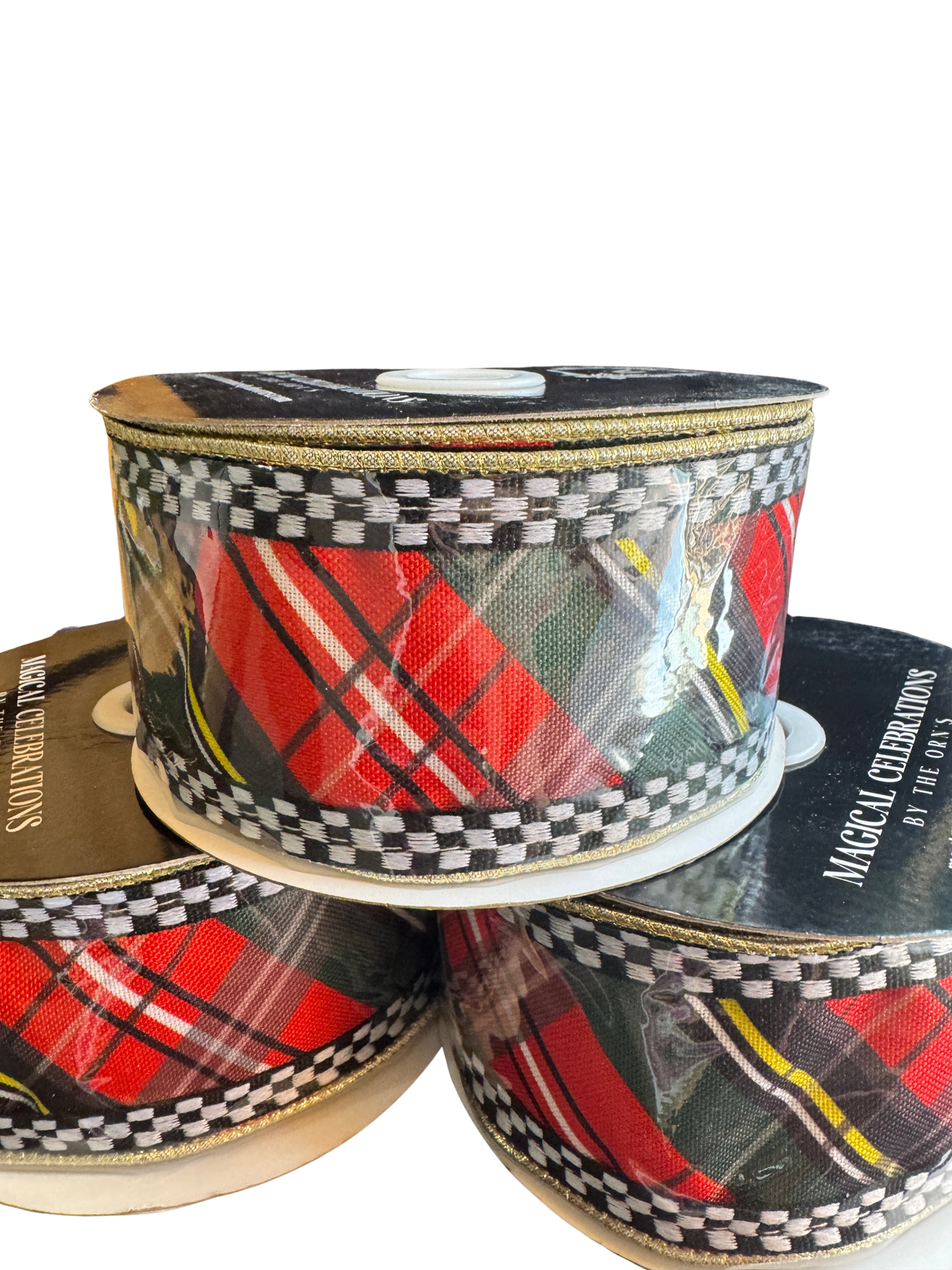2.5" Red Black Green Diagonal Stripe with Black White Checkered Border