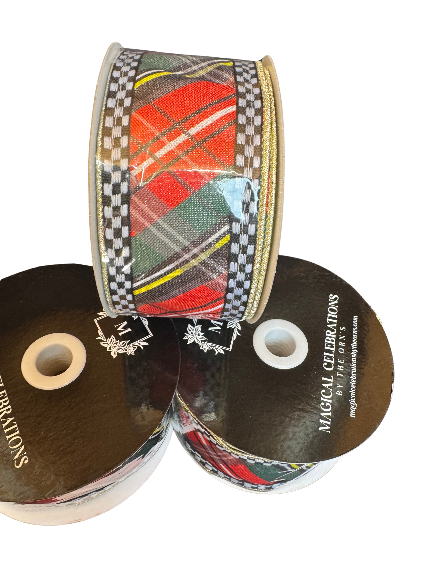 2.5" Red Black Green Diagonal Stripe with Black White Checkered Border