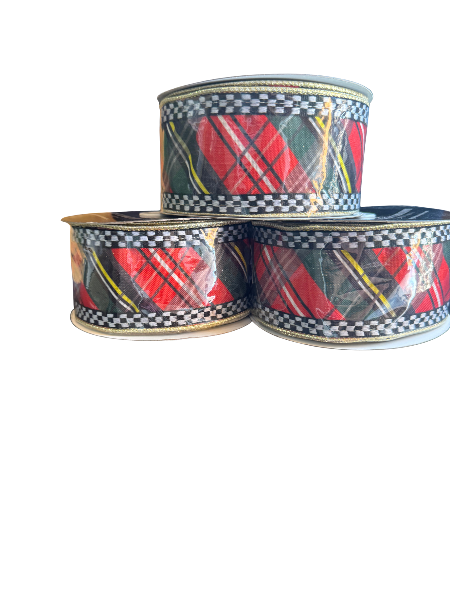 2.5" Red Black Green Diagonal Stripe with Black White Checkered Border
