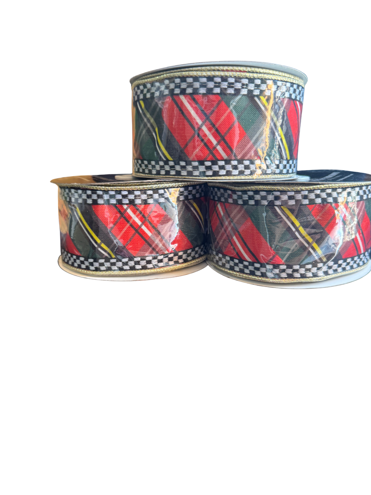 2.5" Red Black Green Diagonal Stripe with Black White Checkered Border