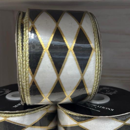 2.5" Black and White Harlequin w/Gold Outline