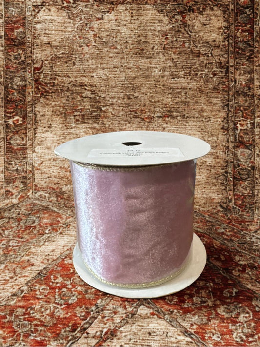 4-inch Luxury Pink Velvet Ribbon with Gold Edge – 4" x 10 Yards