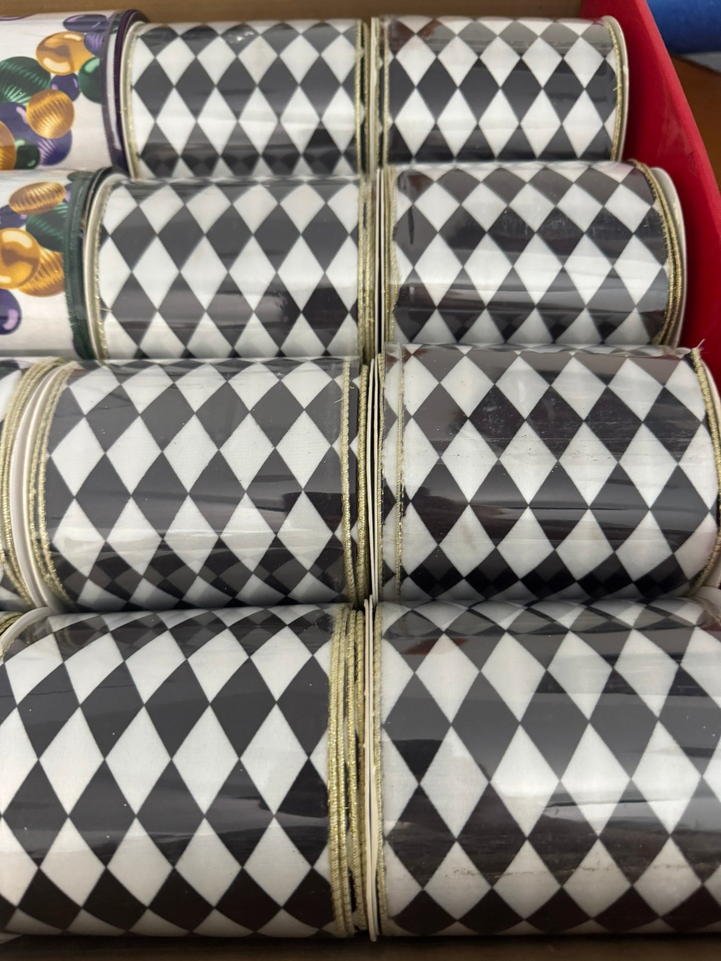 4" Harlequin Black and White Ribbon