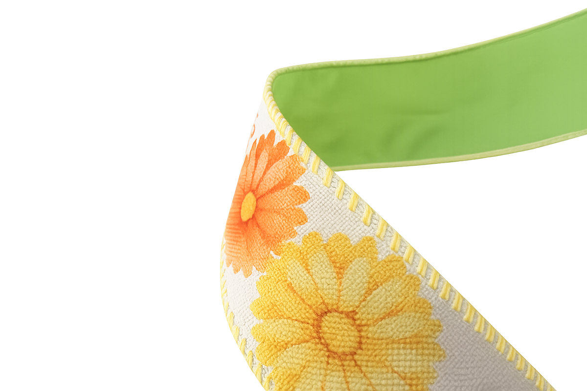 1.5" Dual Side Daisy Ribbon Green Back