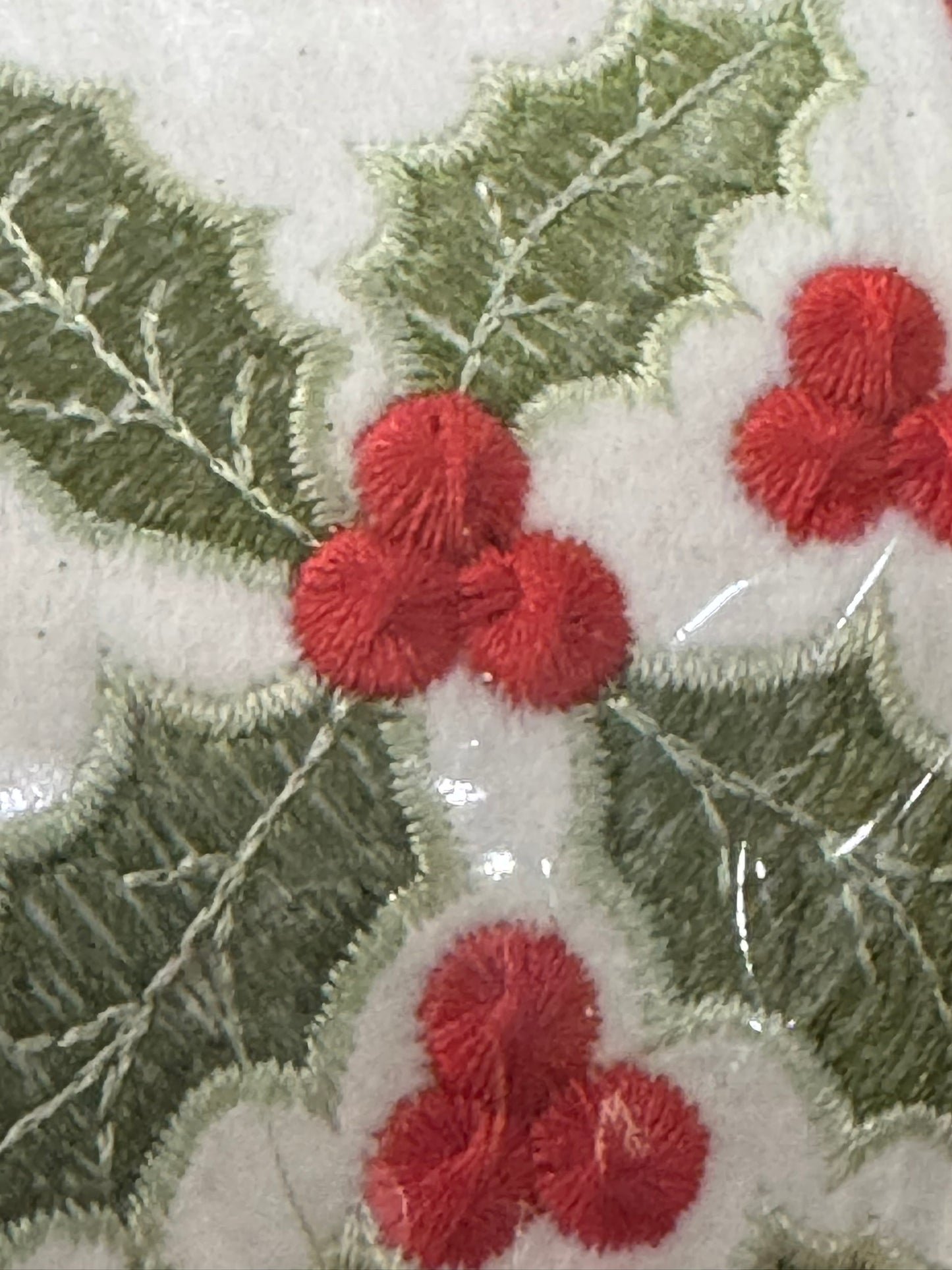 2.5" Embroidered Holly Ribbon for Christmas Bows & Décor – White, Red & Green