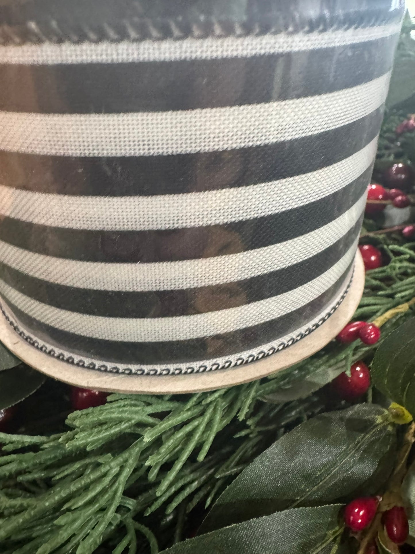 2.5" Black and White Stripe Wire Edge Ribbon