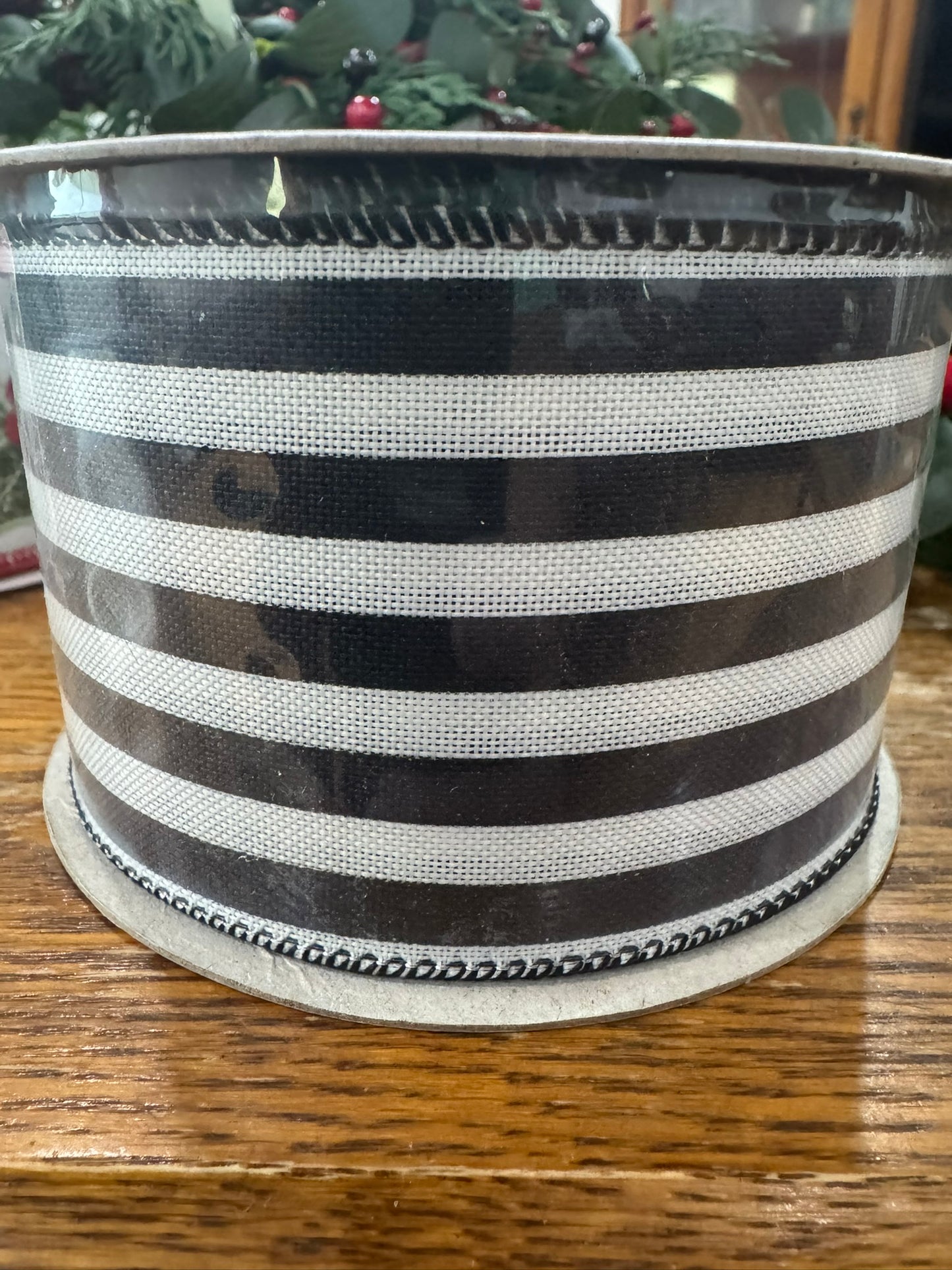 2.5" Black and White Stripe Wire Edge Ribbon