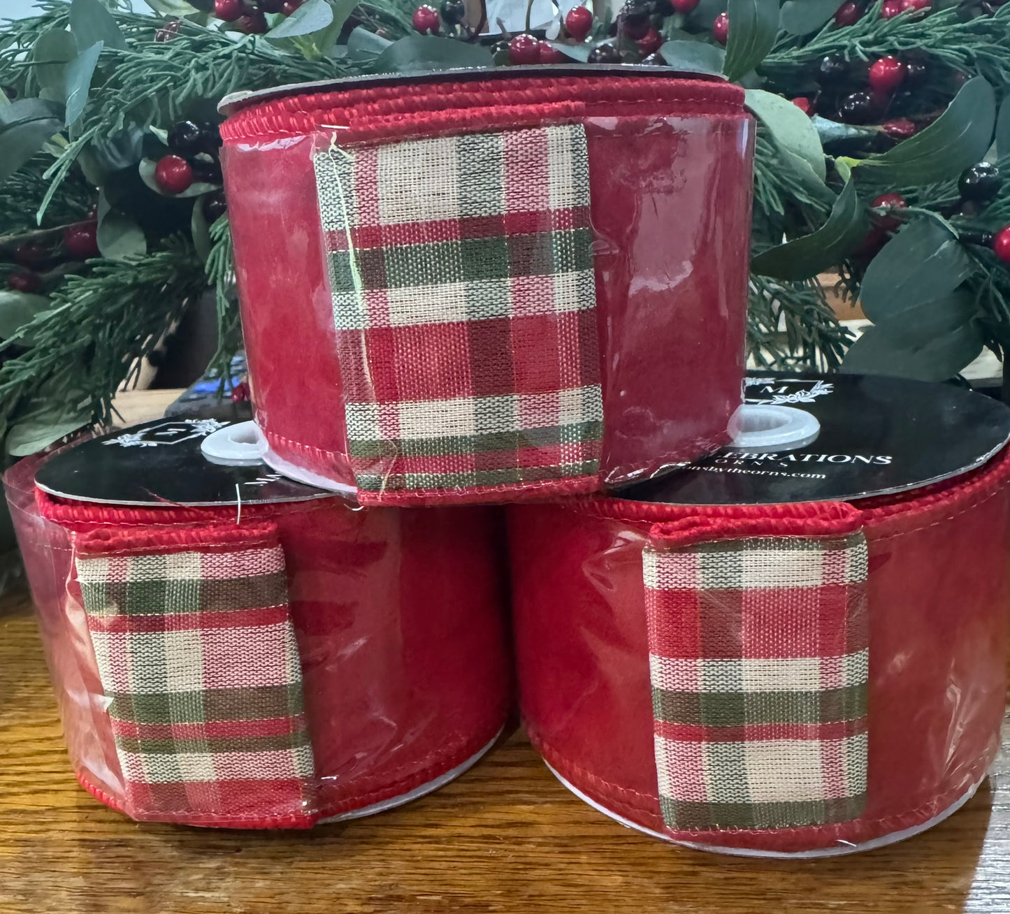 2.5" Red & Plaid Wired Christmas Ribbon for Bows, Wreaths & Décor