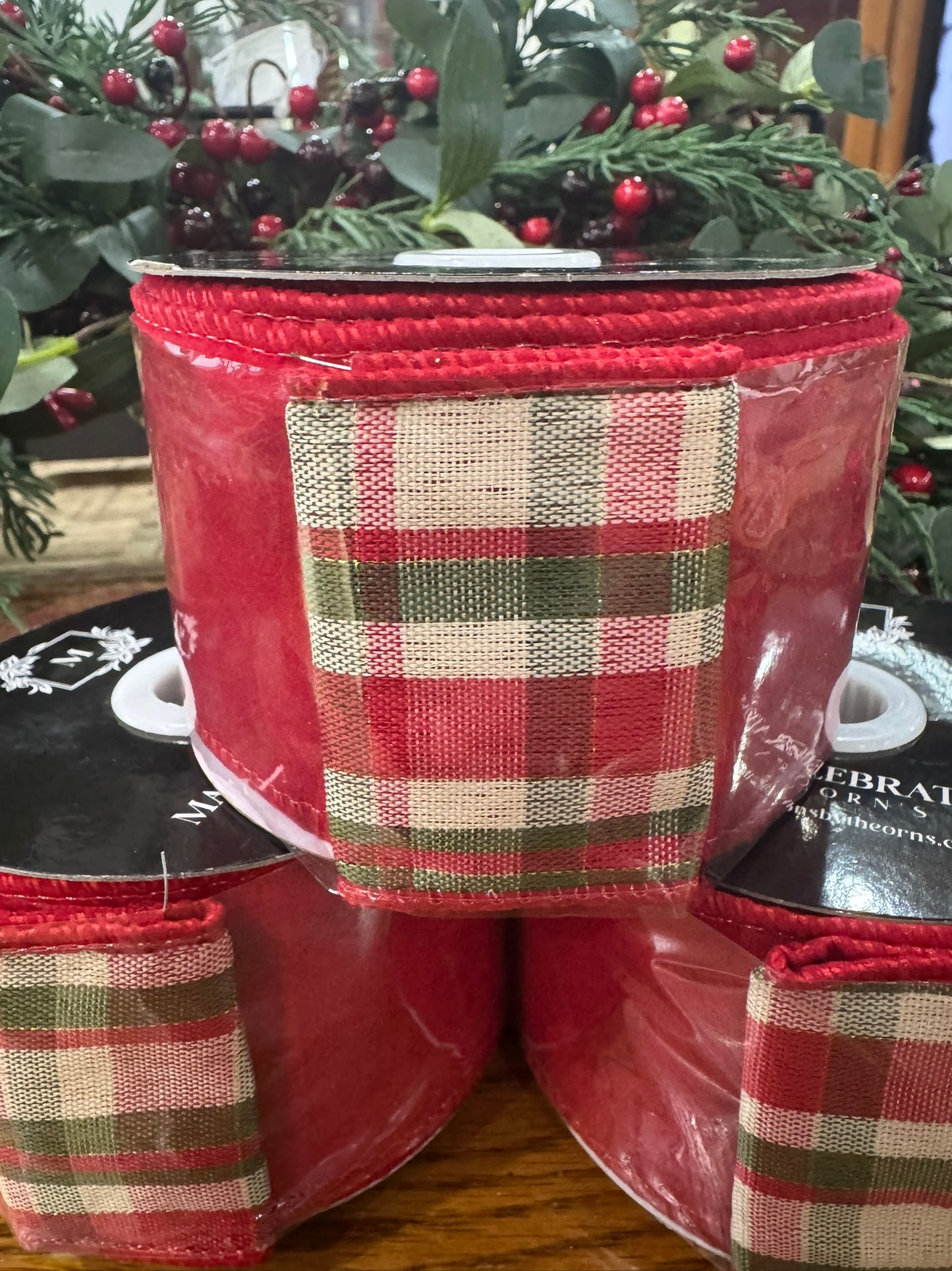 2.5" Red & Plaid Wired Christmas Ribbon for Bows, Wreaths & Décor