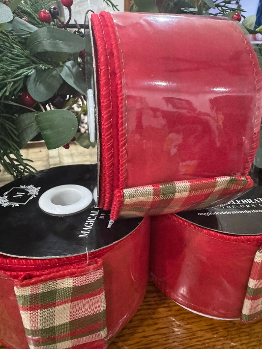 2.5" Red & Plaid Wired Christmas Ribbon for Bows, Wreaths & Décor