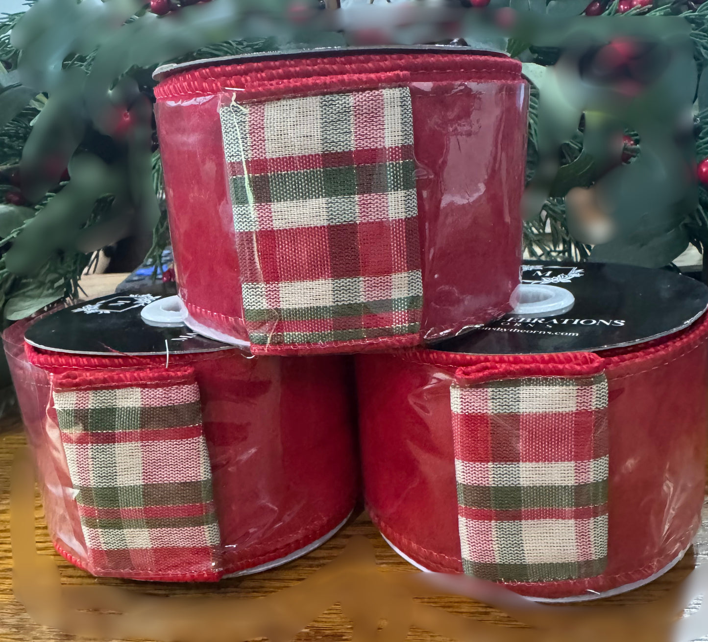 2.5" Red & Plaid Wired Christmas Ribbon for Bows, Wreaths & Décor