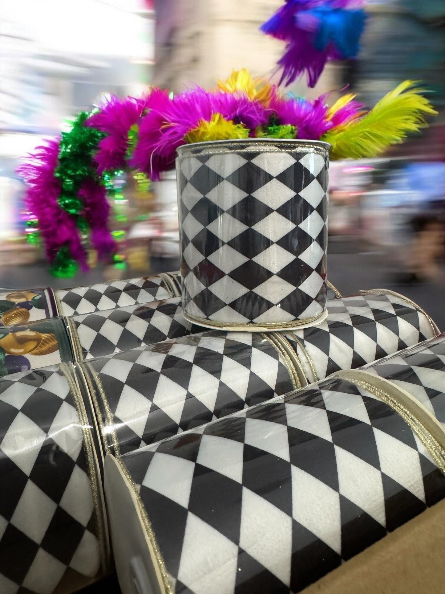 4" Harlequin Black and White Ribbon