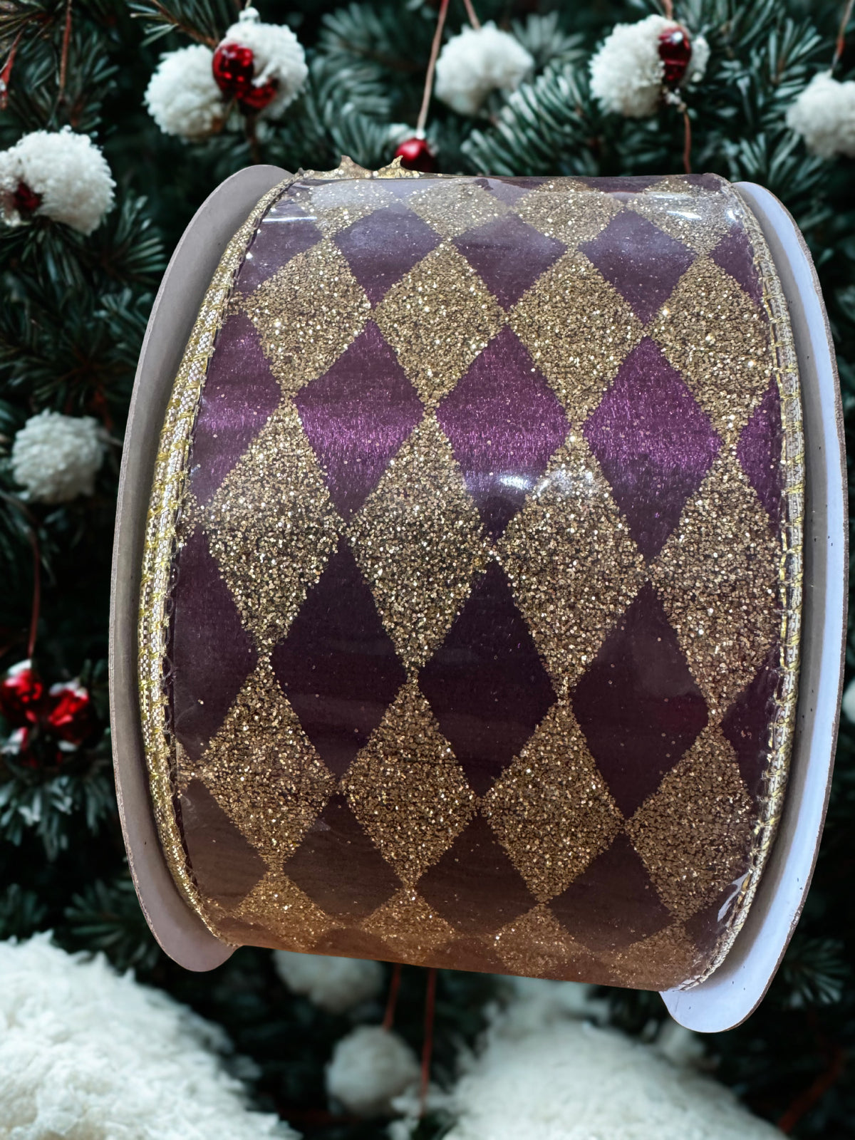 2.5" Deep Purple & Gold Glitter Harlequin