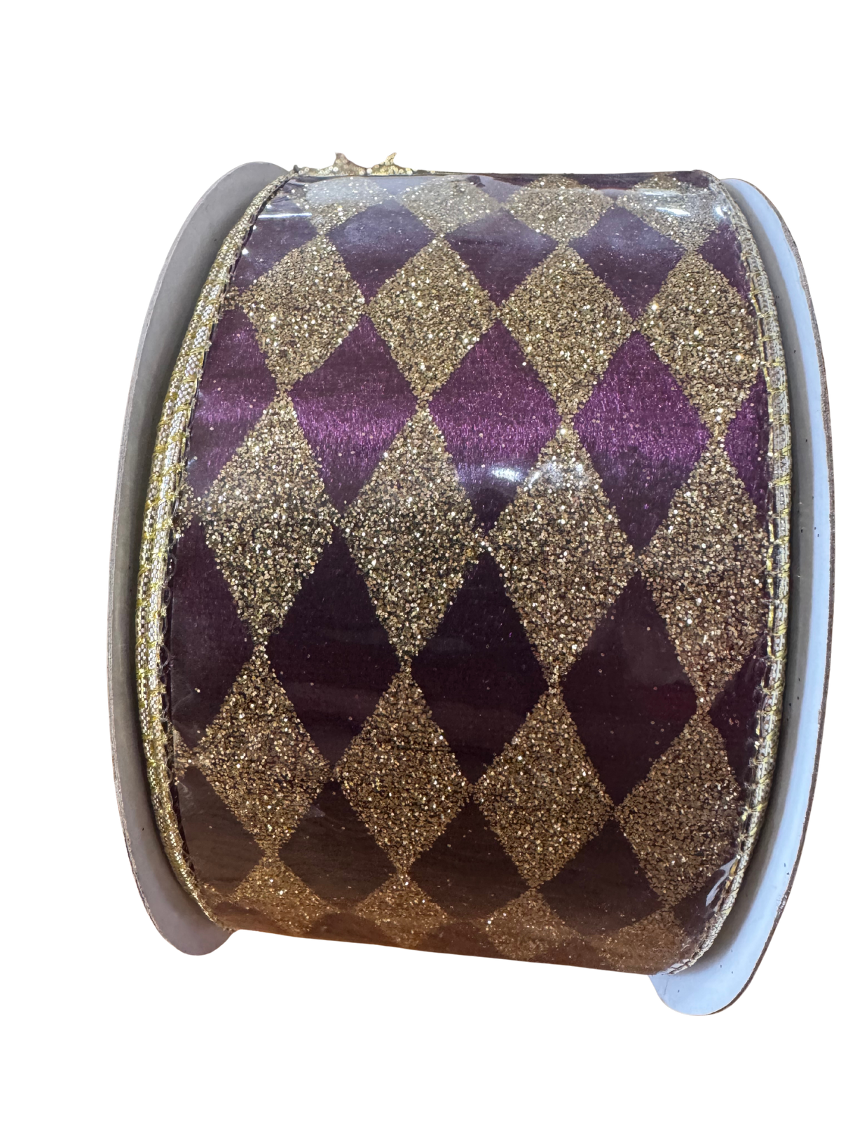 2.5" Deep Purple & Gold Glitter Harlequin