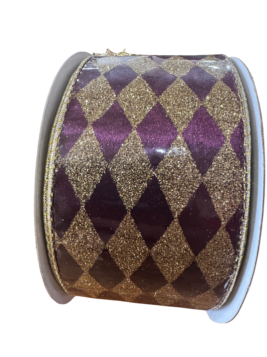2.5" Deep Purple & Gold Glitter Harlequin