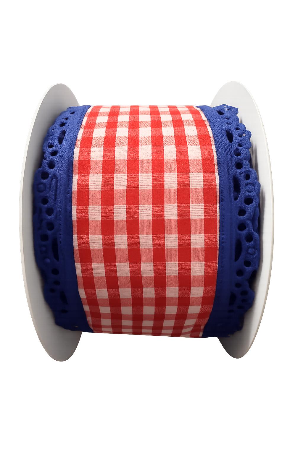 2.5" Patriotic Gingham Ribbon w Blue Lace Trim