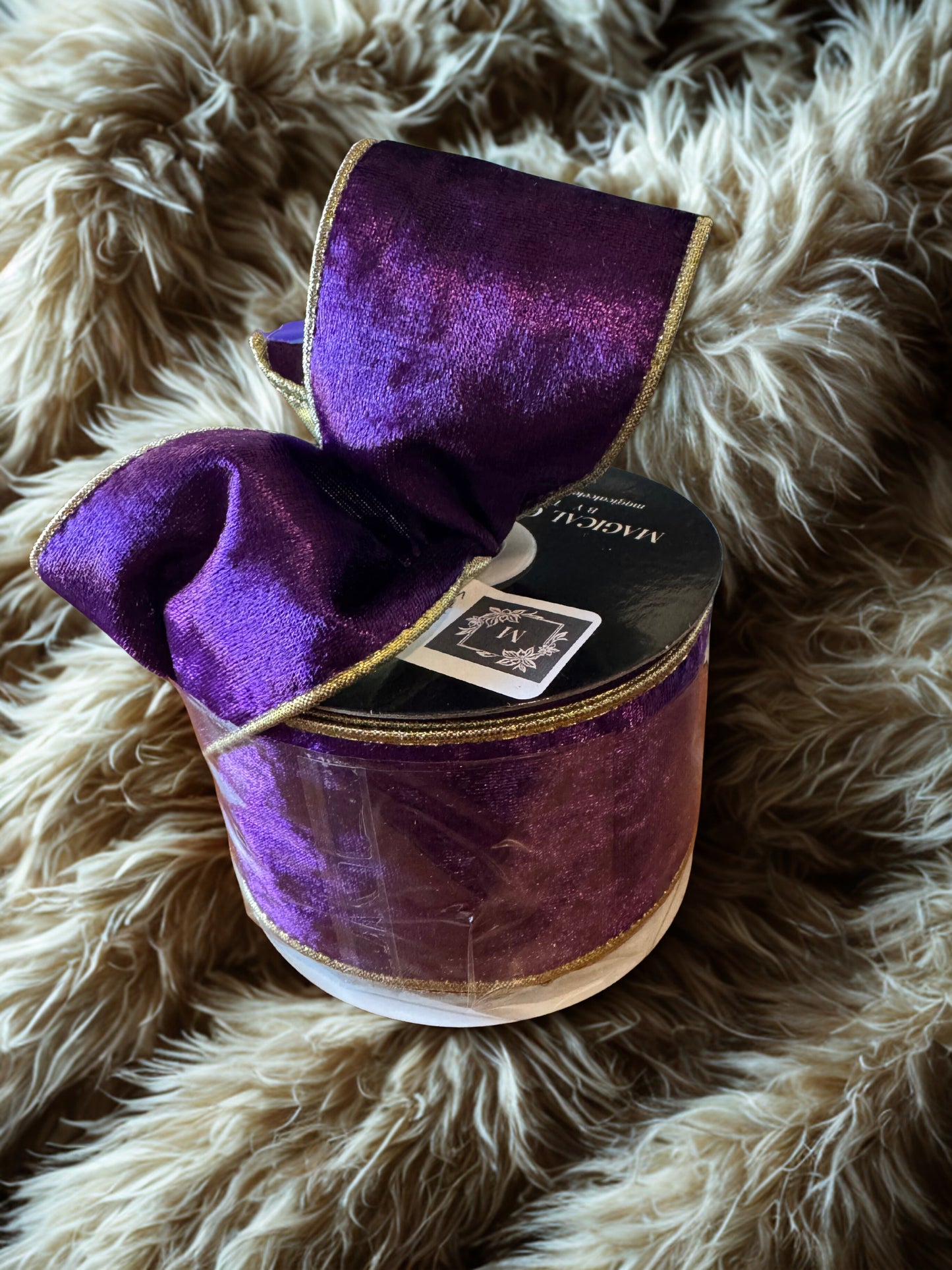 2.5" Purple Velvet Duo Wired Ribbon with Gold Satin Back 10-yard roll