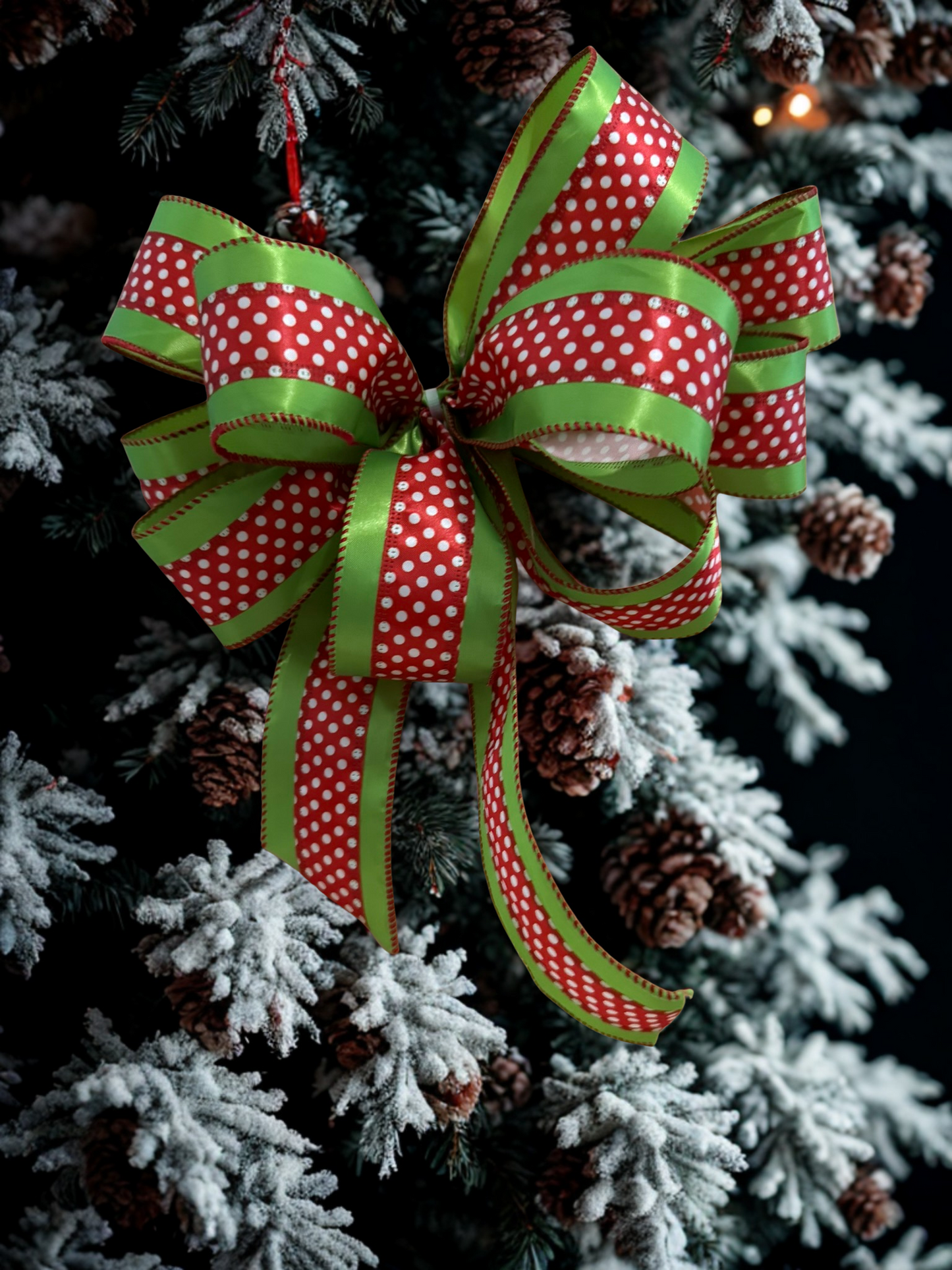 Green Satin Ribbon with Red Center & White Polka Dots – 2.5" x 10 Yards