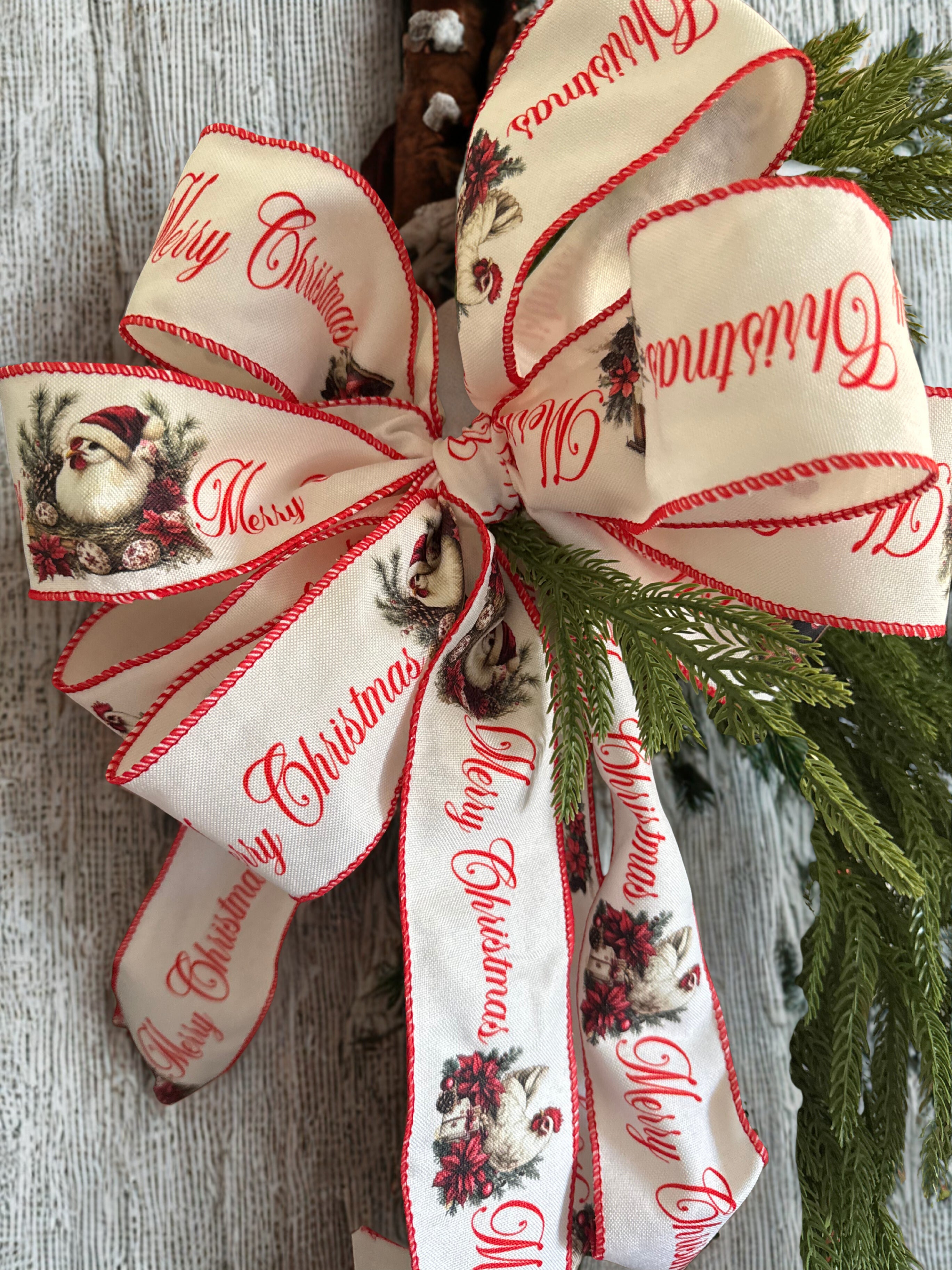 2.5" Wire Edge Ribbon – Merry Christmas Chicken Ribbon 2.5" X 10 yards