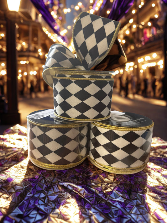 2.5" Black and White Harlequin w/Gold Edge