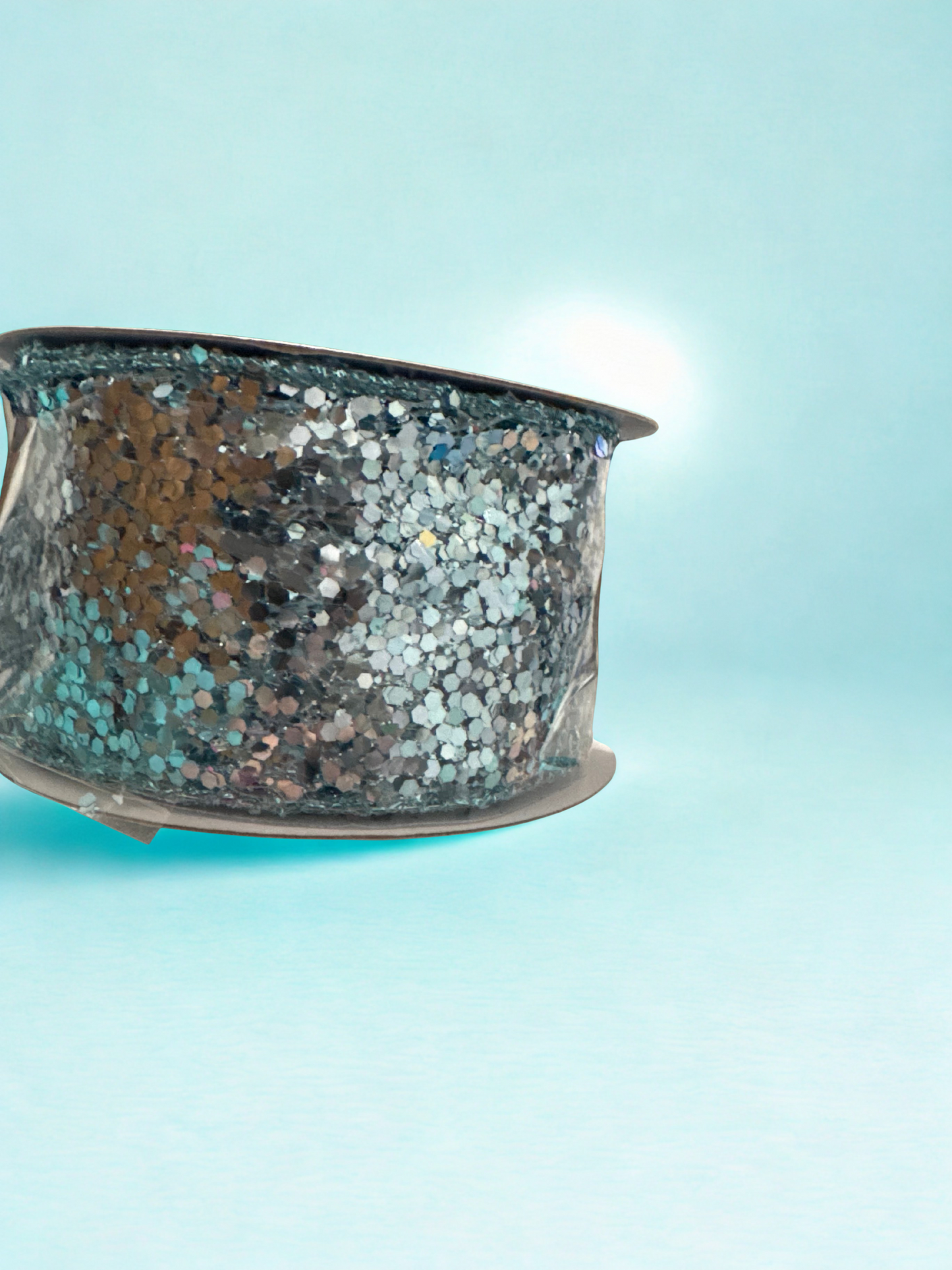 2.5in Blue Transparent Sequin Wire Edge Ribbon