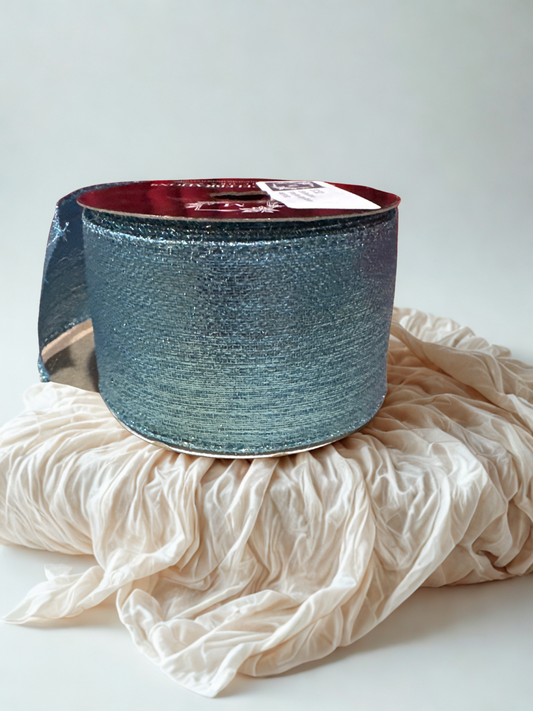 Blue Lamé Wire Edge Ribbon – 2.5" x 10 Yards