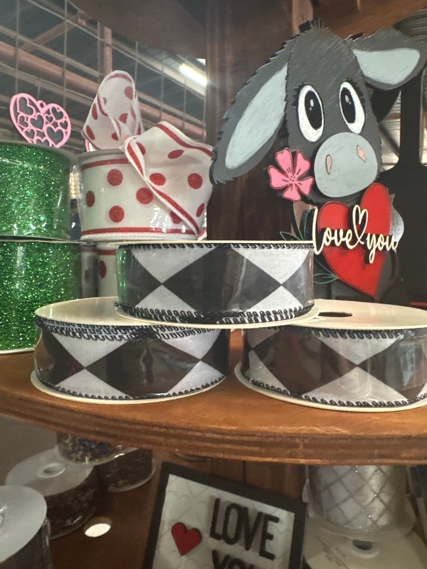 1.5 inch Black and White Harlequin Wire Edge Ribbon
