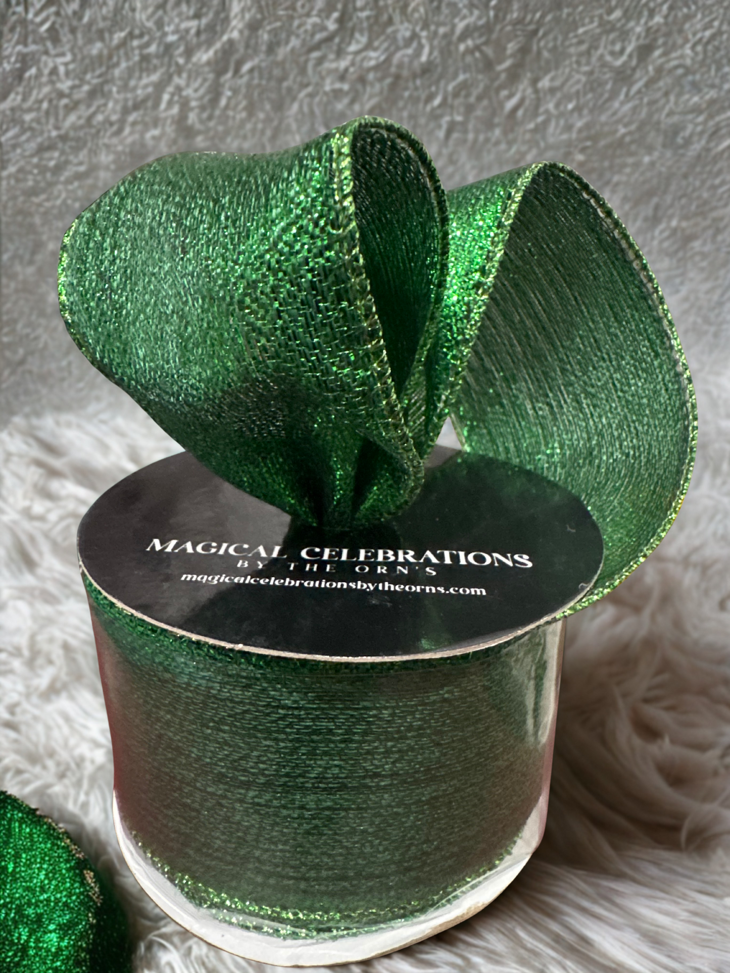 Green Lamé Wire Edge Ribbon – 2.5" x 10 Yards