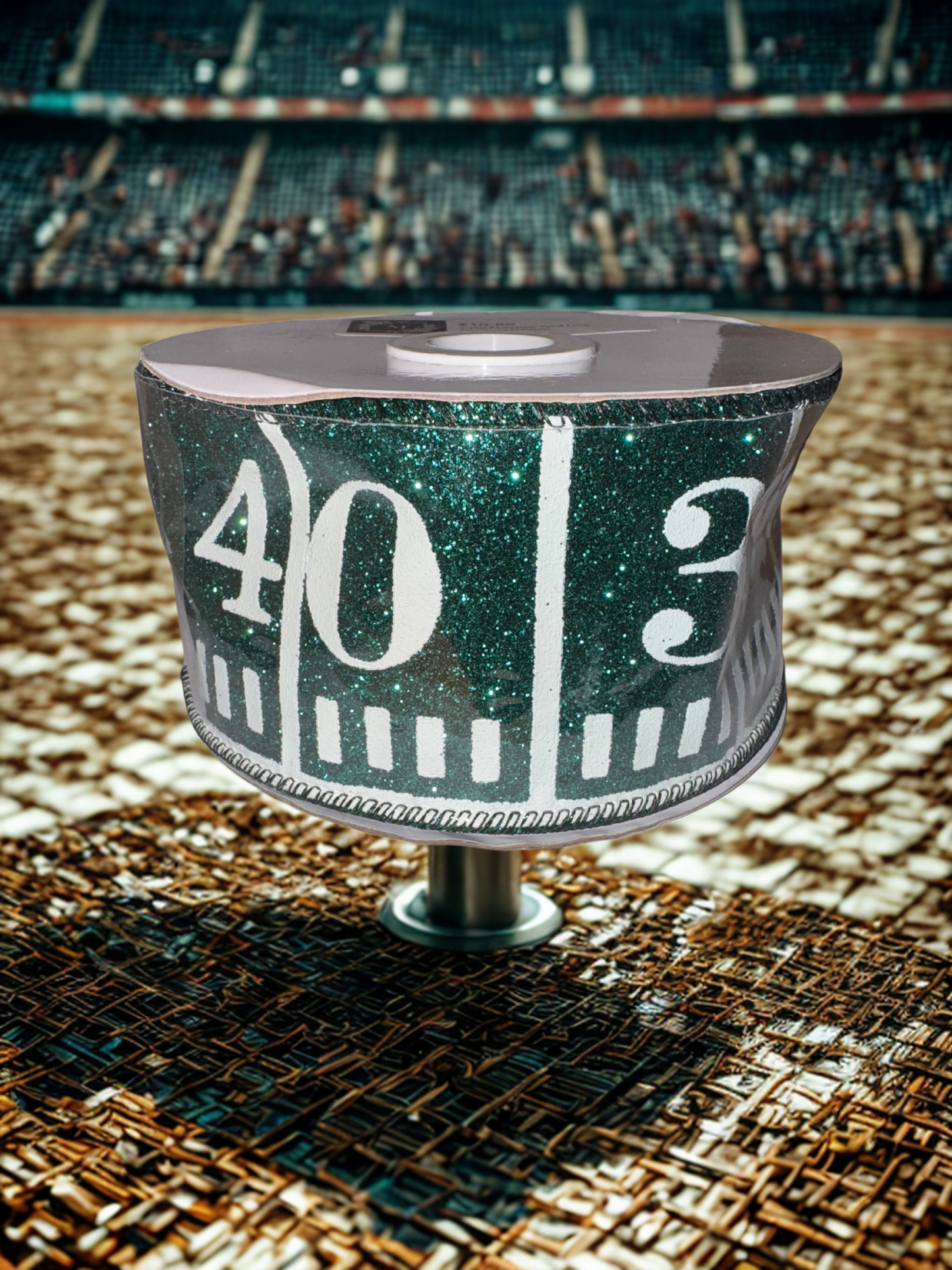 2.5" Glitter Football Yardline Pattern Ribbon 10-yard roll