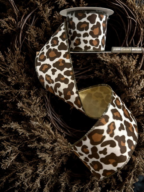 Large Spot Leopard Print Wire Edge Ribbon – 2.5" x 10 Yards